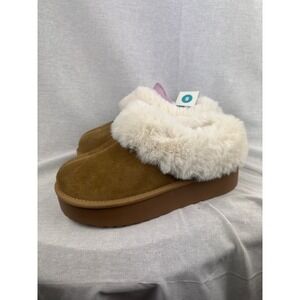 Wild Fable Women Chestnut Suede Platform Slippers Faux Fur Trim Brown Size 8 NEW